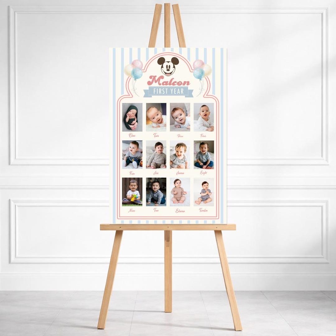 First Year Birthday Board | Baby Milestone Poster | 12 Month Photo ...