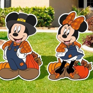 Fall Mickey and Minnie couple/outdoor fall decor for the garden/ Mickey and Minnie fall decorations / happy fall y’all / pumpkin patch ideas