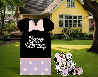 Fondo de Minnie Mouse, feliz cumpleaños y recorte de Minnie Mouse