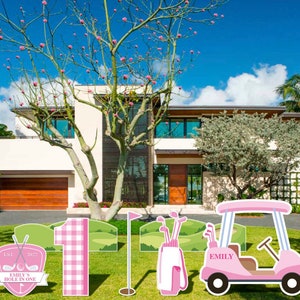 Pink Golf party || cut outs for backdrop pink golf club pink golf cart girl golfing