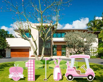 Pink Golf party || cut outs for backdrop pink golf club pink golf cart girl golfing