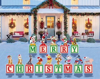 Merry Christmas outdoor sign for Disney lovers mickey| minnie |winnie the pooh and eeyore , chip and dale Happy holiday Decor