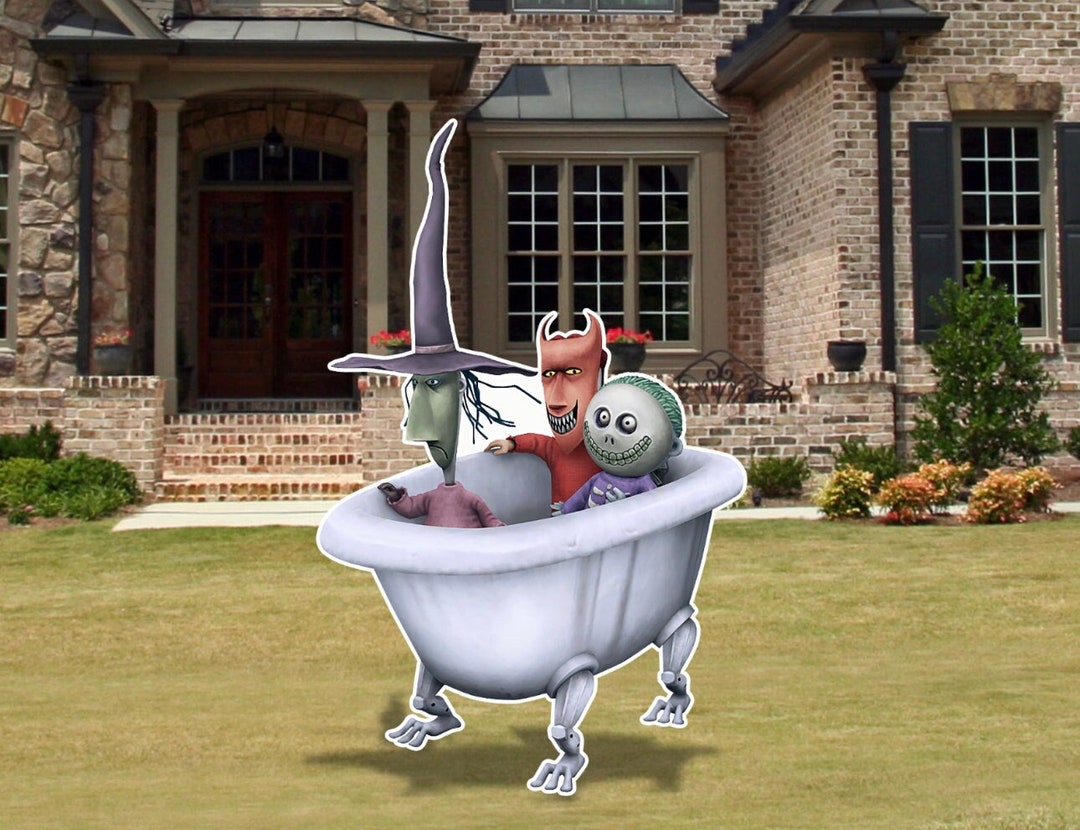 Handcrafted Nightmare Before Christmas Yard Sign Lock, Shock, and Barrel in the Bath Tub Etsy
