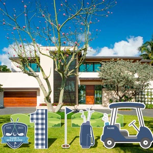 Navy Blue and Light Green golf party theme for boy with personalized name || Golf birthday party cut out or yard sign