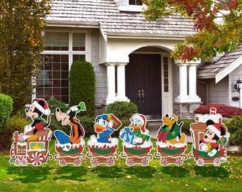 Mickey and friends Merry Christmas train  garden decor/ Christmas decoration Pluto// goofy // Minnie// Donald the Fab five