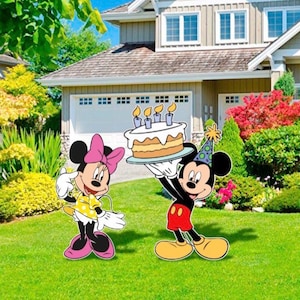 Happy Birthday Mickey Mouse and Minnie Mouse theme cut out or yard sign