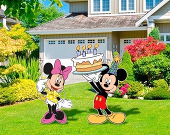 Happy Birthday Mickey Mouse and Minnie Mouse theme cut out or yard sign