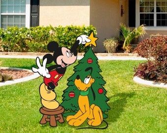 Mickey Mouse and Pluto with Christmas tree/ outdoor decoration