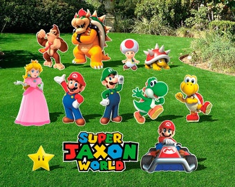 Super Mario Brothers Yard Sign and Cutout Set - Weather-Resistant Party Decorations Featuring Mario, Luigi, and More