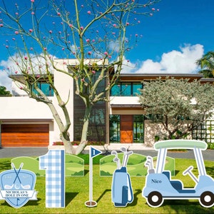 Baby Blue and Light Green golf party theme for boy with personalized name || Golf birthday party cut out or yard sign