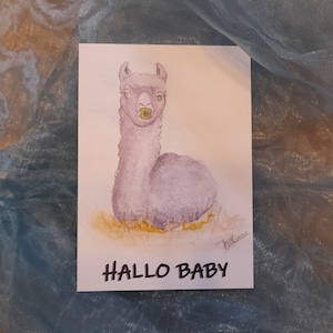 Tarjeta de felicitación Lama "HOLA BEBÉ" al nacimiento