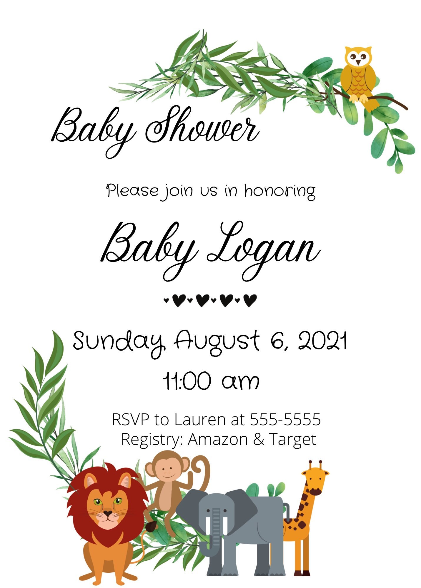 Animal themed baby shower digital template | Etsy