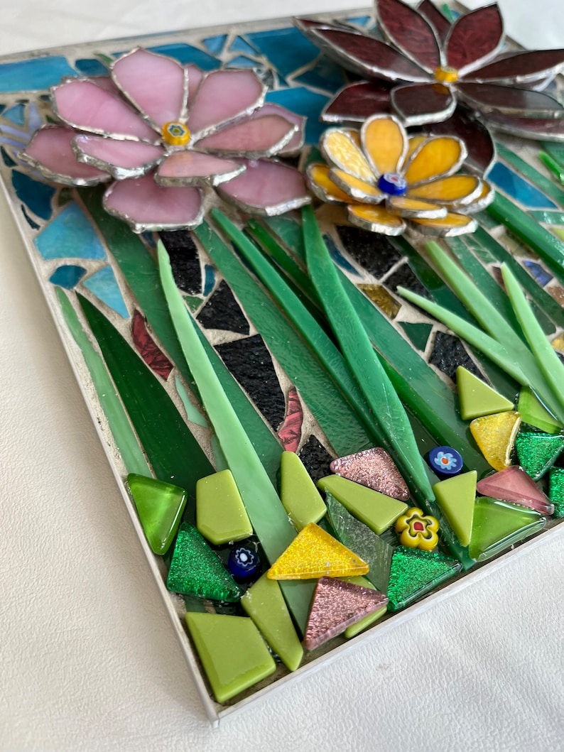 Flower Sculpture Wall Art, Flower Mosaic Wall Art, Mosaic Glass Art