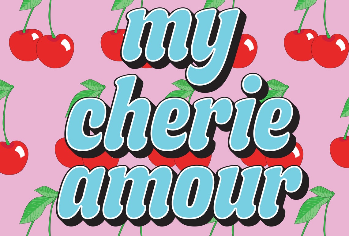 My Cherie Amour Cherry Quote Print Repeat Pattern Typography Etsy