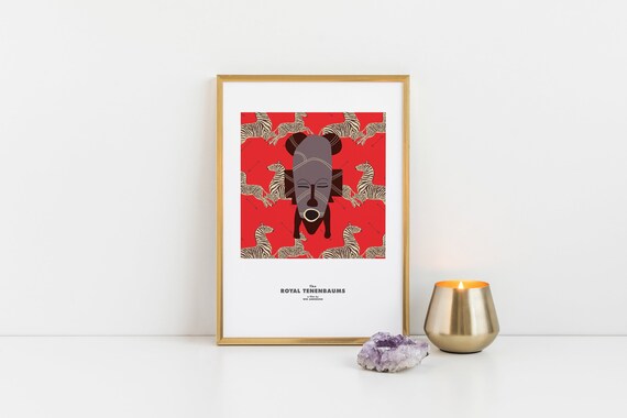 The Royal Tenenbaums movie poster, Scalamandre zebra wallpaper, Wes Anderson movie poster, alternative graphic film print, Margot Tenenbaum