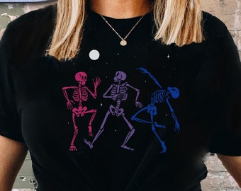 Chemise subtile de squelettes de danse de fierté bisexuelle, cadeau Bi, t-shirt squelette, tshirt fantaisie, t-shirt LGBTQ, chemise queer, couleurs du drapeau de la fierté bi