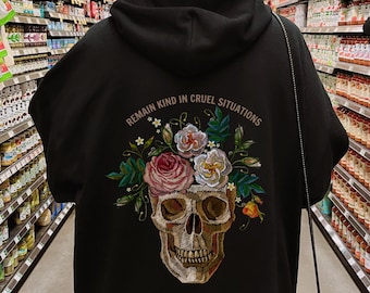 Goth Hoodie, Romantic Goth Skull Sweatshirt, Whimsigoth, Inspirational Streetwear, Poet Hooded Sweatshirt, Dark Cottagecore, Plus Size Goth