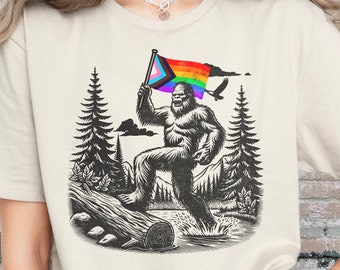 Pride Bigfoot Shirt, LGBT Shirt, LGBTQ T-Shirt, Progress Pride, Queer Shirt, Funny Bigfoot Shirt, Gay Yeti Tee, Gay Pride Flag, Subtle LGBT