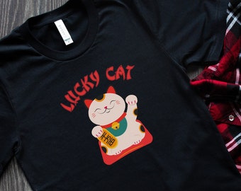 Lucky Cat T shirt, Maneki neko Cat shirt, Beckoning Cat, Cat Lover Shirt, Japanese Culture fan shirt, Fortune Cat, Japanese Cat shirt Gift