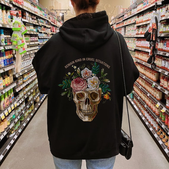 Goth Hoodie, Romantic Goth Skull Sweatshirt, Whimsigoth, Inspirational Streetwear, Poet Hooded Sweatshirt, Dark Cottagecore, Plus Size Goth