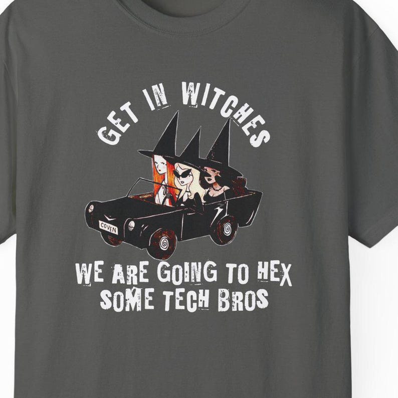 Vintage Feminist Witch Shirt, Funny Witchy T-Shirt, Anti Oligarchy, Deny Defend Depose, FAFO Merch, Tax the Rich, No Tech Bros Tee, Liberal zdjęcie 8