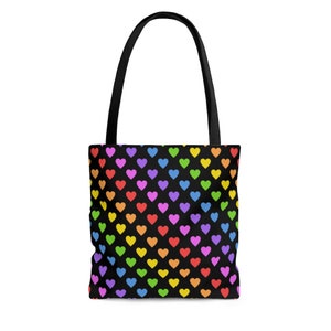 Rainbow heart tote bag, Reusable shopping bag, Heart Print bag, Grocery tote, school book bag, Valentine gift for friend, LGBT Pride bag image 2