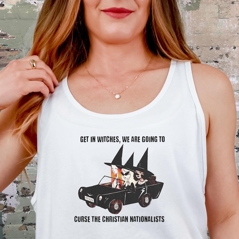 Anti Christian Nationalism Tank Top, Leftist Activist Shirt, Liberal Gift, Anti MAGA Tank, Anti Republican, Witchy Aesthetic, Fuck Trump image 1