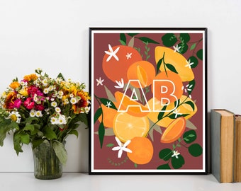 Citrus Grove, Oranges & Lemons Monogram Art Print