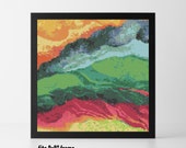 Colorful Mountain Range Cross-Stitch PDF Pattern Instant Digital Download Embroidery Needlecraft Cross Stitch Design for 8x8 quot Frame Square