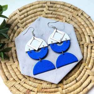 Clay earrings | Greek style | Statement earrings | Handmade polymer clay earrings | Blue earrings