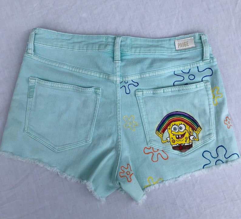 Spongebob Hand Painted Jean Shorts PAIGE Jeans Size 27 Etsy