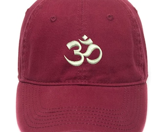 Men's Yoga Aum Om Ohm Embroidered Baseball Cap - 100% Cotton, Adjustable, Grey, Size 7