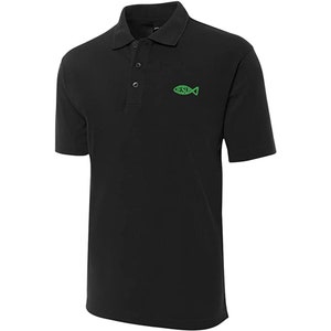Jesus Fish Embroidered Short Sleeve Polo Shirts Classic Embroidery Men&#39;s Polo Shirt