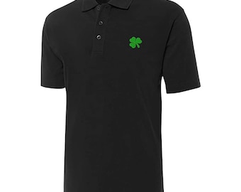 Green Irish Shamrock Embroidered Short Sleeve Polo Shirts Classic Embroidery Men&#39;s Polo Shirt