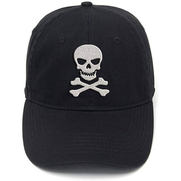 Men Women Unisex Hip Hop Cool Flock Printing Skull & Crossbones Washed Cotton Adjustable Baseball Cap