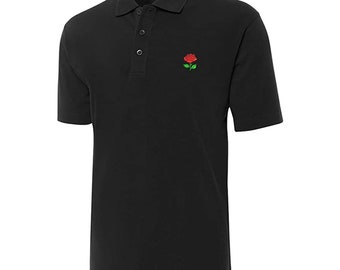 Rose Floral Embroidered Short Sleeve Polo Shirts Classic Embroidery Men's Polo Shirt