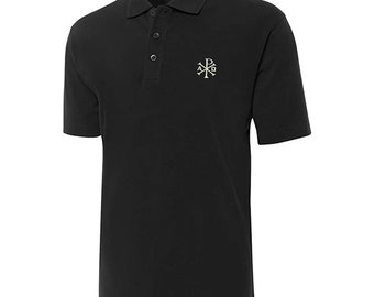 Christian Chi Rho Embroidered Short Sleeve Polo Shirts Classic Embroidery Men's Polo Shirt