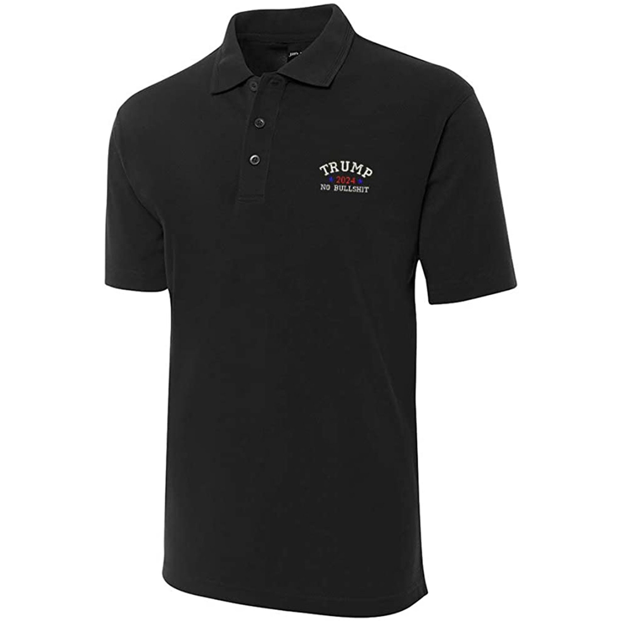 Discover Trump 2024 No Bullshit Embroidered Short Sleeve Polo Shirts Classic Embroidery Men's Polo Shirt