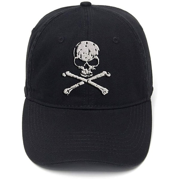 Men Women Unisex Hip Hop Cool Flock Printing Skull and Crossbones - Badass Washed Cotton Adjustable Baseball Cap