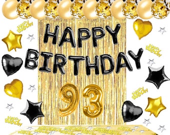 PAKBOOM Happy 93rd Birthday Banner Backdrop 93 Birthday Party Decorations Supplies for Men Black Gold 4 x 6ft