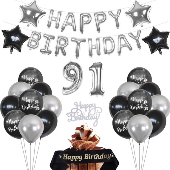 91st Birthday Decorations Birthday Party Supplies Black and Etsy