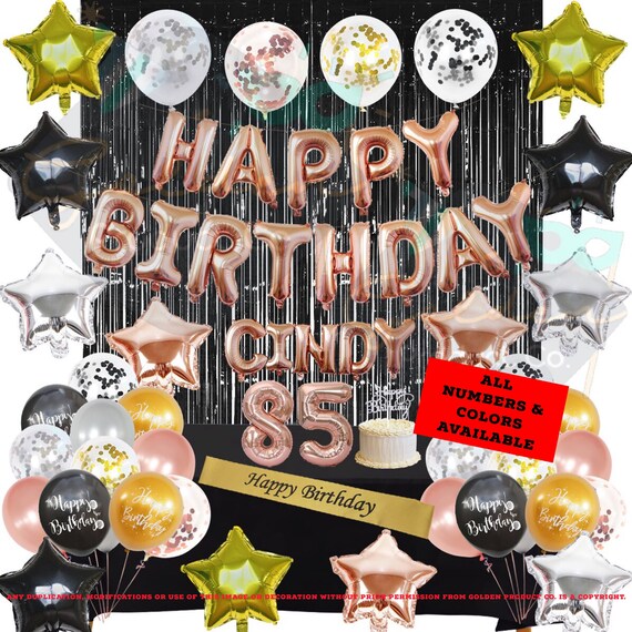 85 Birthday Black Silver Holographic Gemini Ribbons 85th Birthday Star Sash Mens Womens Unisex Party Gift Decorations 