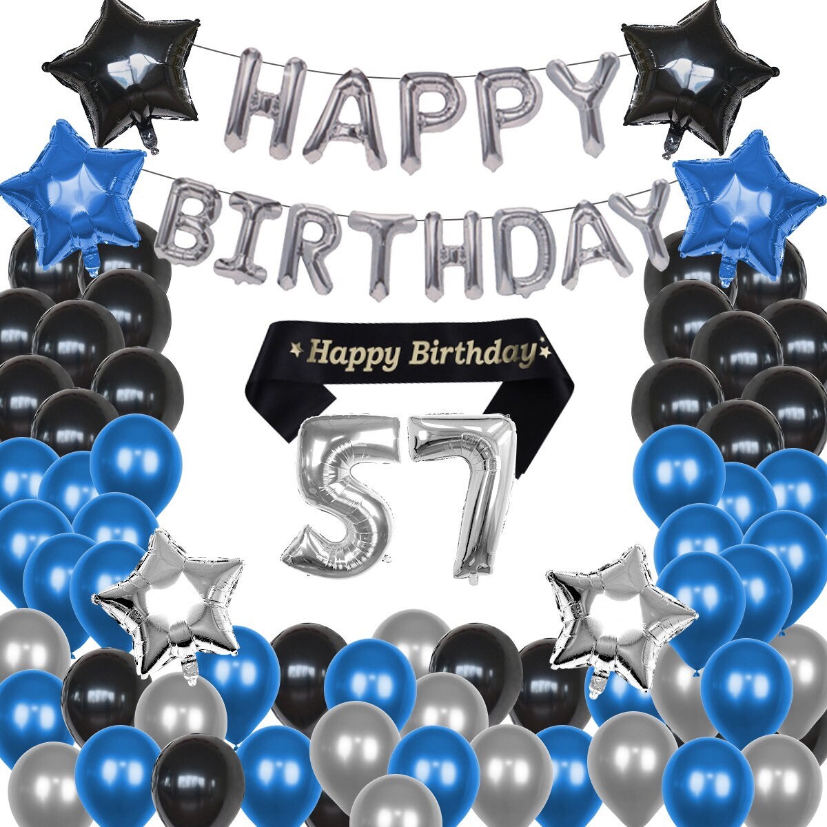 57th Birthday Decorations Birthday Party Supplies Blue and Etsy