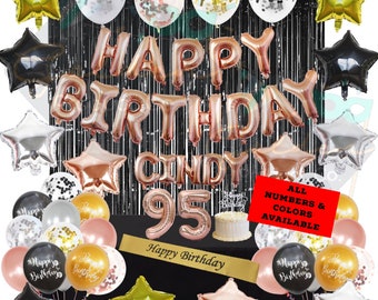 Happy 95th Birthday Banner with Black & Gold Glitter Circle Dots Cheers to 95 Years Old Birthday Party Decorations. Pre - Strung LASKYER 95th Birthday Decoration Set Happy 95th Birthday Banner with Black & Gold Glitter Circle Dots Cheers to 95 Years Old Birthday Party Decorations. Pre - Strung LASKYER 95th Birthday Decoration Set