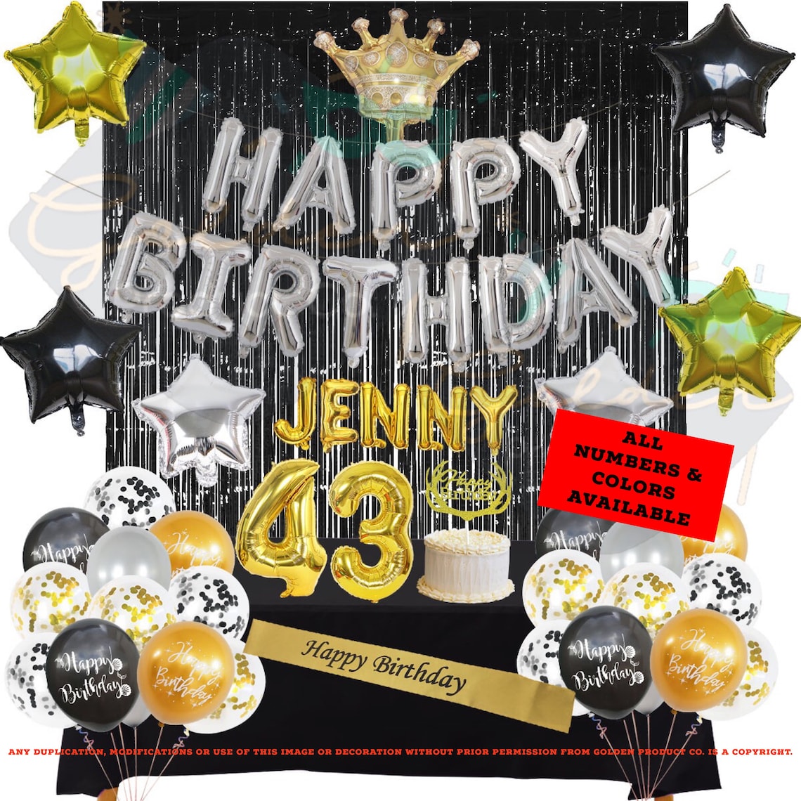 PAKBOOM Happy 43rd Birthday Banner Backdrop - 43 Birthday Party Decorations Supplies For Men - Black Gold 4 X 6ft