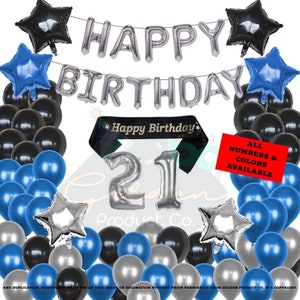 9ft Blue Glitz Happy 21st Birthday Foil Banner Mens 21 Party Decoration Silver 
