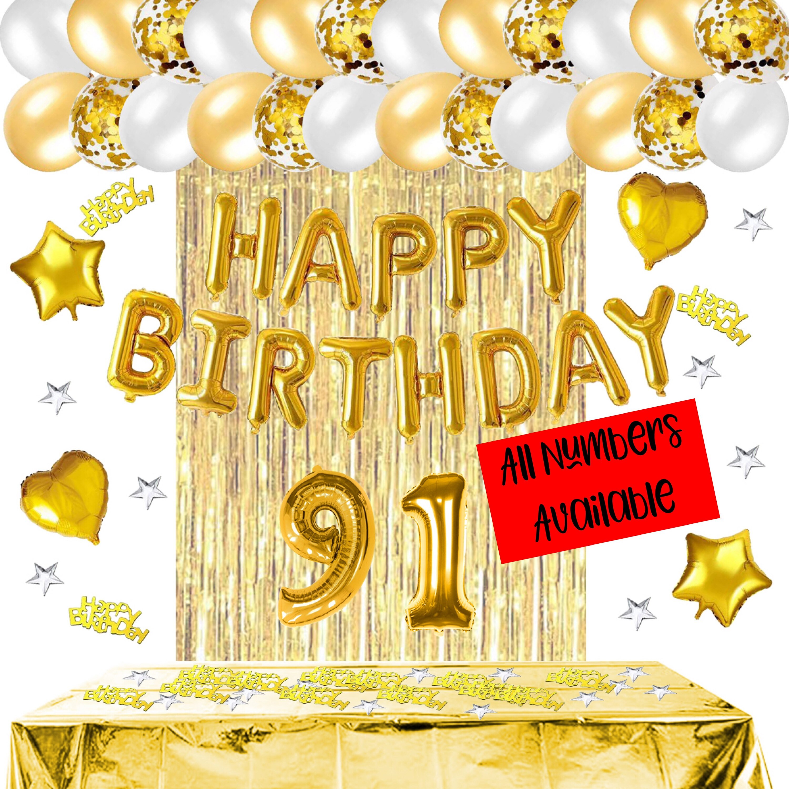 91st Birthday Decorations Birthday Party Supplies Gold Etsy