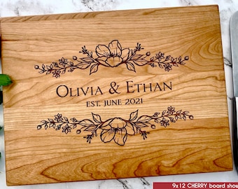 Cadeau personnalisé pour couple de mariage, planche à découper gravée, planche à découper, noyer cerisier érable, anniversaire, pendaison de crémaillère, personnalisé