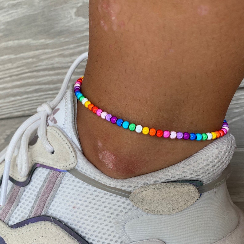Rainbow Miracle Bead Anklet Etsy UK