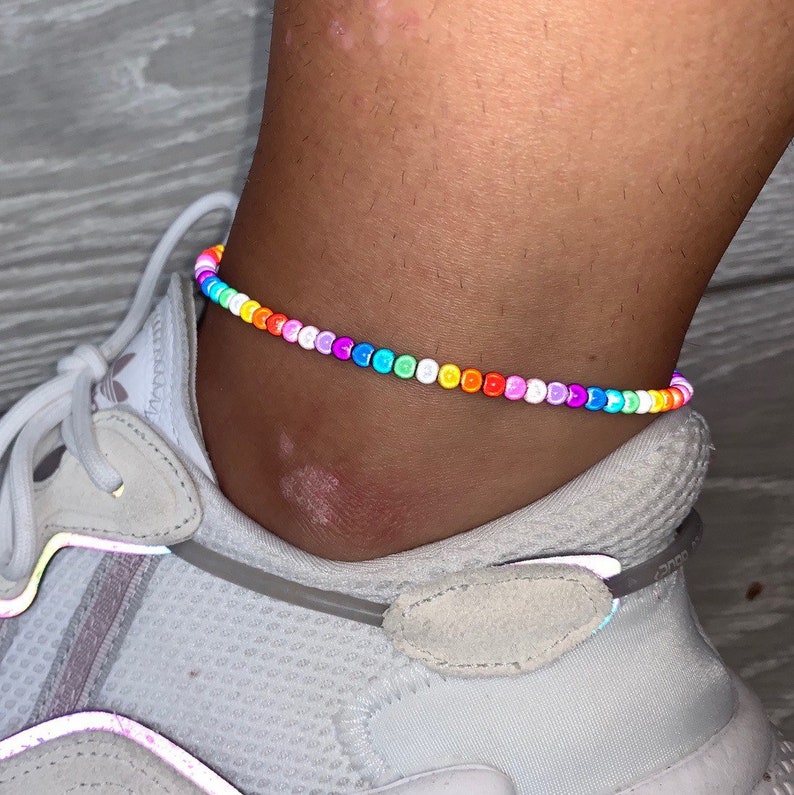 Rainbow Miracle Bead Anklet Etsy UK